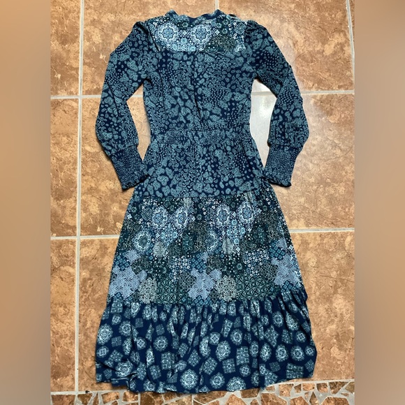 Michael Kors Long Sleeve V-Neck Navy Floral Maxi Dress - Picture 3 of 6